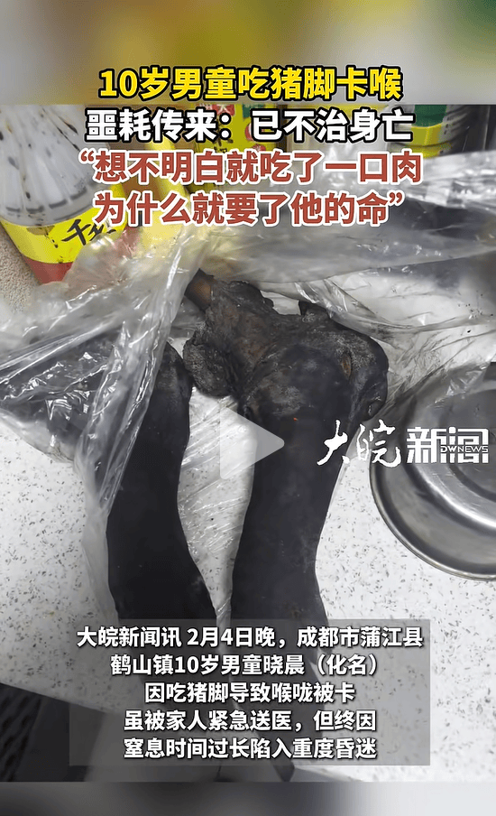 皇冠信用网申请_成都10岁男童吃猪脚卡喉不治身亡皇冠信用网申请,母亲发声:“吃一口肉为什么就要了他的命”